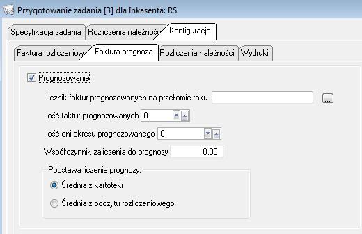 w grudniu inkasent będzie wystawiał faktury z datą sprzedaży styczeń, luty itd. ) Ilość faktur prognozowanych; możliwe jest wystawianie wielu kolejnych faktur-prognoz; po wpisaniu ilości faktur np.