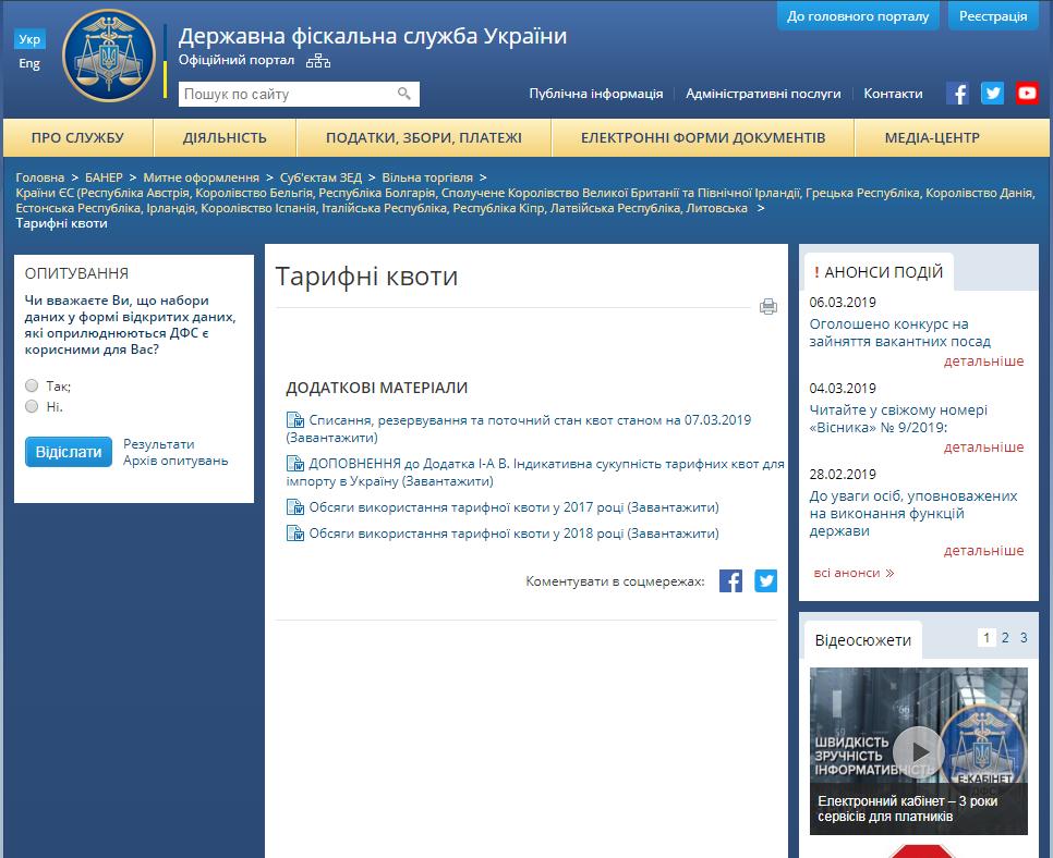 Państwowa służba celna Ukrainy publikuje i aktualizuje codziennie na oficjalnym portalu internetowym informacje o całkowitej wielkości i saldzie niewykorzystanych