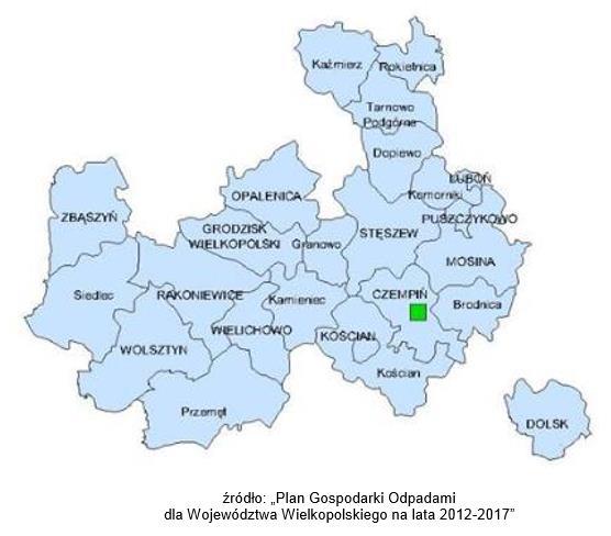 Gmina Czempiń znajduje się w Regionie IV. Poniżej przedstawiono w formie graficznej jego kształt. Ryc. 10. Podział administracyjny Regionu IV. Region IV obejmuje 24 Gminy.