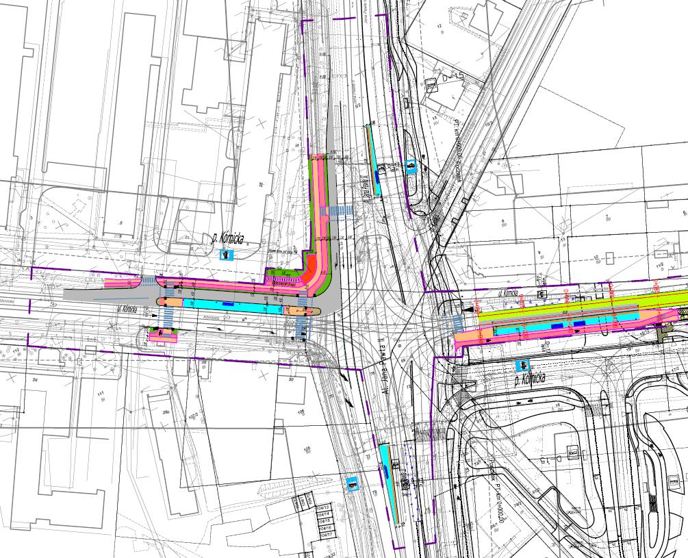 Węzeł Kórnicka wariant 1 Wariant 1 zakłada się rozbiórkę istniejącego przystanku tramwajowego zlokalizowanego przed wjazdem na skrzyżowanie i budowę nowego peronu zlokalizowanego na ul.