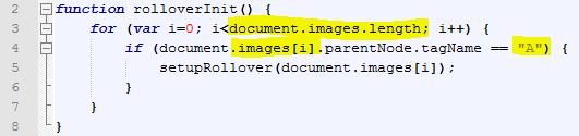 I. Rollover Rollover - metoda II Funkcja rolloverinit () przegląda wszystkie obrazki na stronie i sprawdza, czy są one otoczone znacznikami <a>, co wskazuje na to, że są one łączami.
