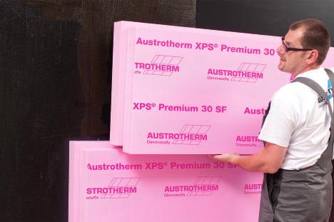 Austrotherm XPS Premium 30 SF PRZEZNACZENIE I ZAKRES STOSOWANIA Płyty z polistyrenu ekstrudowanego Austrotherm XPS Premium 30 SF o najlepszym współczynniku przewodzenia ciepła mogą być stosowane w