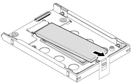 9. Usuń dwa wkręty mocujące osłonę dysku SSD M.2 1, a następnie zdejmij osłonę 2. 10. Wykręć wkręt mocujący dysk SSD M.2. Dysk zostanie odblokowany i będzie można go obrócić w górę.