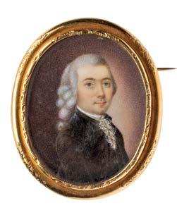 106 BROSZA-MINIATURA Z PORTRETEM MĘŻCZYZNY Francja, XVIII/XIX w. złoto pr. 0,750, grawerowanie, (oprawa pocz. XX w.), portret mężczyzny na masie perłowej, masa: 12,80 g; wym.