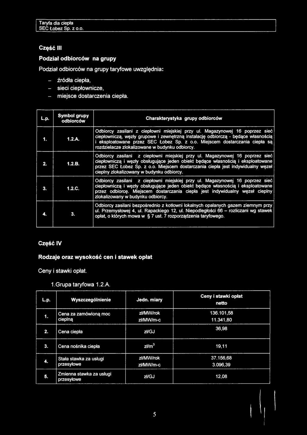 1.2. A. 2. 1.2.B. 3. 1.2.C. 4. 3. Odbiorcy zasilani z ciepłowni miejskiej przy ul.