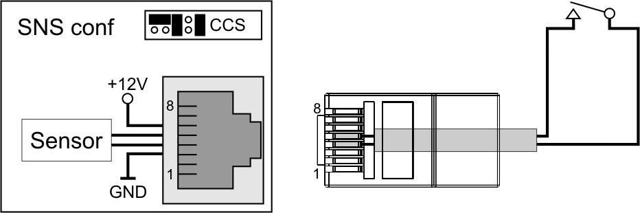portu sensora SNS: CCS wyzwalanie zwarciem Wyzwolenie sensora nastąpi po zamknięciu pętli.
