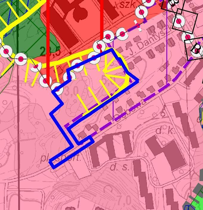 Sytuacja planistyczna Plan miejscowy 0815 Teren 007-31 zabudowa mieszkaniowousługowa zawierająca strefę mieszkaniową 21 i strefy usługowe 33 i 34. Studium 2018r.