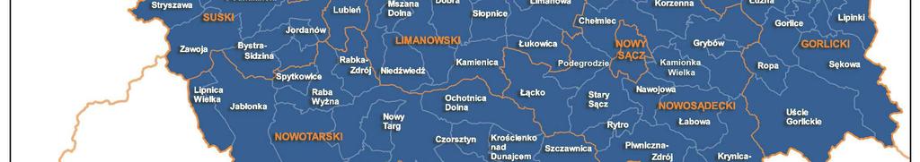 Obecne województwo małopolskie obejmuje zachodnią część krainy geograficzno-historycznej o tej samej nazwie.