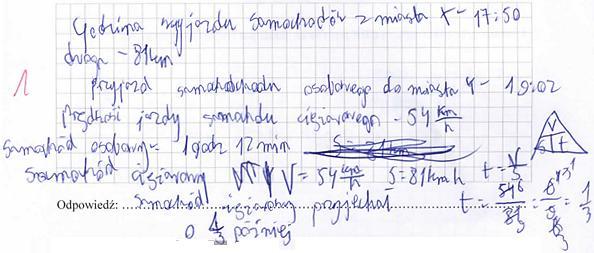 Przykład rozwiązania (2) poprawnie obliczono czas jazdy samochodu osobowego 1 p.