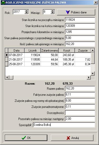 Przycisk Pobierz dane pobiera i w stawia w odpowiednie pola dane z wprowadzonych wcześniej