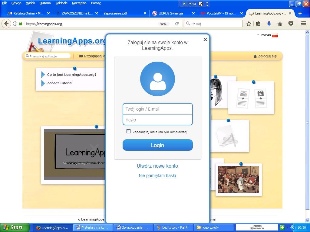 I. Tworzenie interaktywnych zadań on-line: witryna LearningApps 1. Krok 1: Otwieramy stronę pod adresem: https://learningapps.org/ 2. Krok 2: Logowanie.