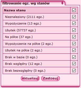 4. Stany w skontrum - dotychczasowe stany: W wypożyczeniu lub