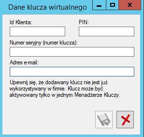 administratora). Opcja dostępna również poprzez klawisz <Insert>. Dane te Klient otrzymuje przy zakupie modułów. Po dodaniu klucza należy wcisnąć przycisk Aktualizuj moduły.