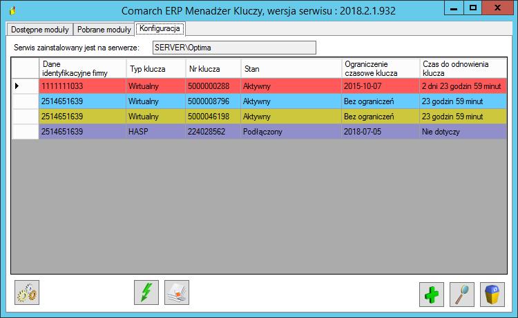 3.3 Zakładka Konfiguracja 3.3.1 Lista kluczy Na zakładce Konfiguracja podana jest nazwa serwera SQL, na którym zainstalowany jest serwis Menadżera Kluczy oraz lista wszystkich kluczy podłączonych do Menadżera Kluczy.