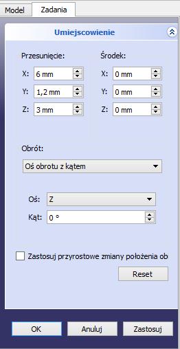 Następnie ustaw przesunięcie X = 6mm; Y =