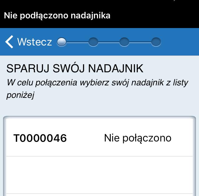 7. Na ekranie SPARUJ SWÓJ NADAJNIK przy numerze seryjnym inteligentnego nadajnika wykrytego przez aplikację wyświetla się komunikat Nie połączono.