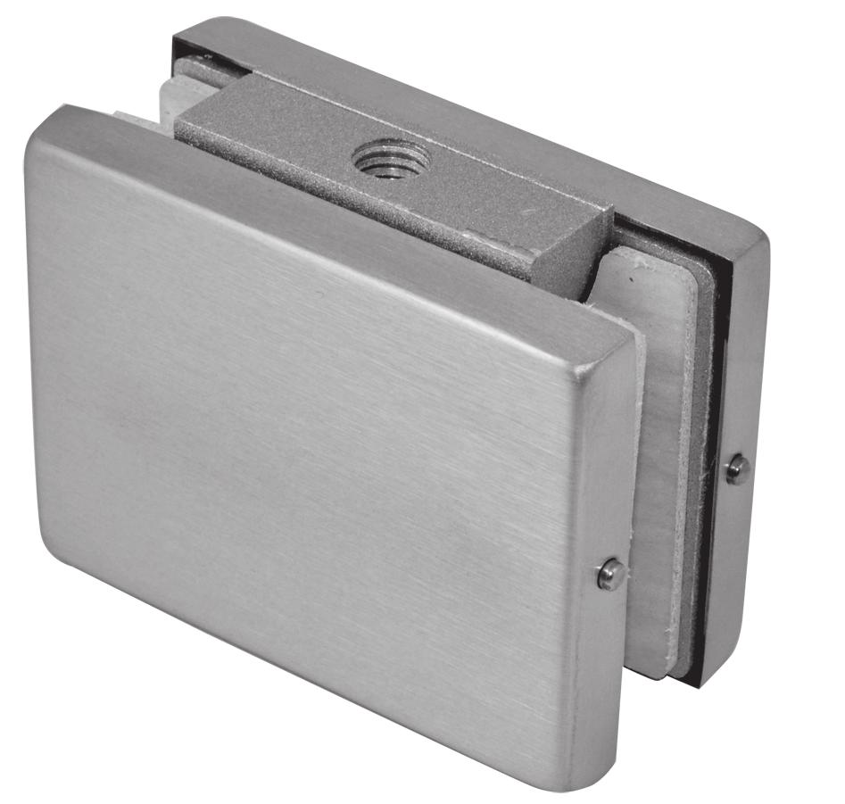 PT 825 ŁĄCZNIK SZYBY ZE ŚCIANĄ SIDE CONNECTOR FOR HOLD FIXED PANEL Grubość szkła 10-12 mm Otwory w szkle 1/2 Ø50 mm Glass thickness