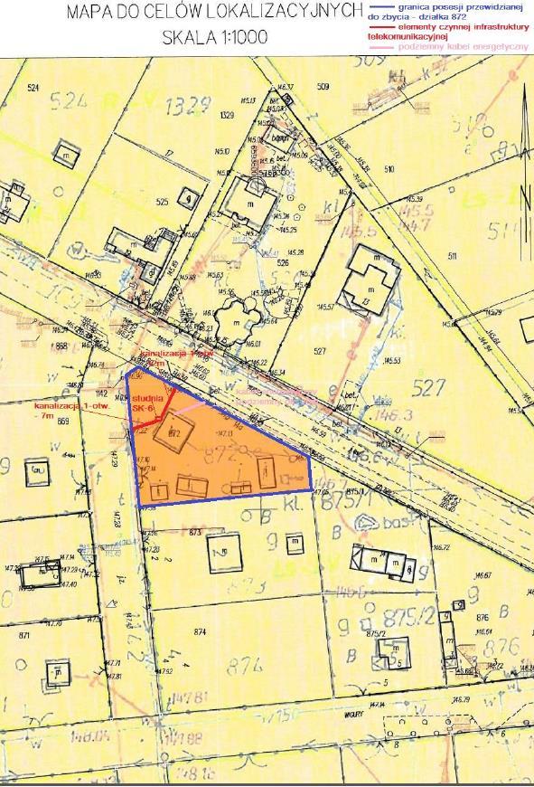 INFRASTRUKTURA TELETECHNICZNA W GRUNCIE NALEŻĄCA DO ORANGE POLSKA S.A. W obrębie nieruchomości gruntowej, zlokalizowana jest na powierzchni 38,57 m 2 infrastruktura teletechniczna należąca do operatora telekomunikacyjnego.