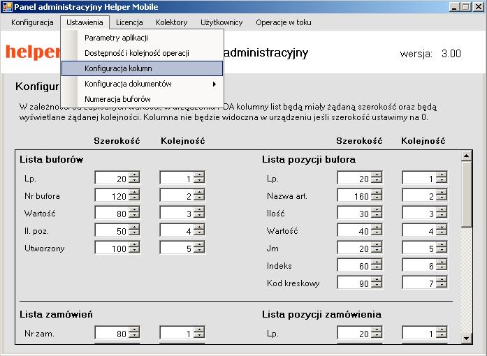 5.1.5. Konfiguracja kolumn w kolektorach PDA W zakładce Konfiguracja kolumn panelu administracyjnego moŝna konfigurować atrybuty kolumn list wyświetlanych w kolektorach PDA.