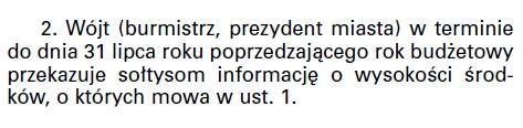 Fundusz sołecki procedura w praktyce Do 31 lipca przekazanie informacji sołtysom o kwocie funduszu przypadającej na sołectwo. Między 31 lipca a 30 września czas na organizację zebrań wiejskich.