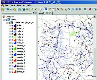 przetransformowane polskie dane do modelu hydrografia INSPIRE Rys. 21.