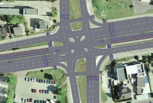 9 4.1. MODEL SYMULACYJNY W programie Vissim w, u a jest fragmentem drogi krajowej nr 80, guje ruch miejski i tranzytowy w relacjach wschód- wania z.