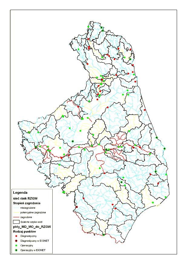 Mapa Lokalizacja punktów pomiarowych badanych w