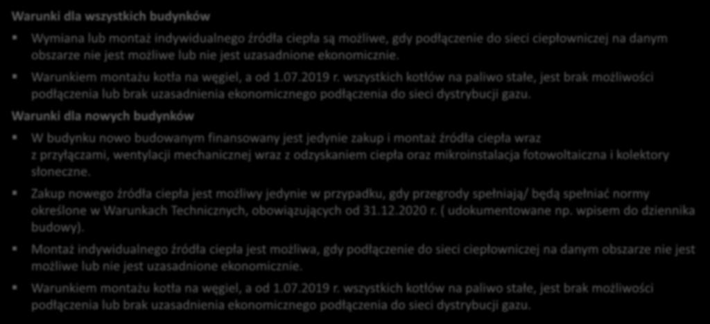 Ważne informacje Warunki dla wszystkich budynków Wymiana lub montaż indywidualnego źródła ciepła są możliwe, gdy podłączenie do sieci ciepłowniczej na danym obszarze nie jest możliwe lub nie jest