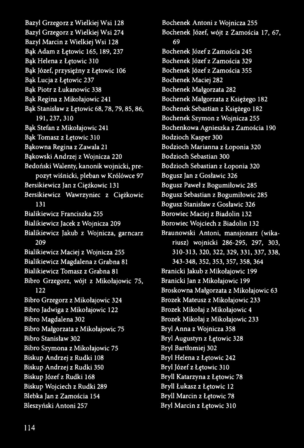 z Zawala 21 Bąkowski Andrzej z Wojnicza 220 Bedoński Walenty, kanonik wojnicki, prepozyt wiśnicki, pleban w Królówce 97 Bersikiewicz Jan z Ciężkowic 131 Bersikiewicz Wawrzyniec z Ciężkowic 131