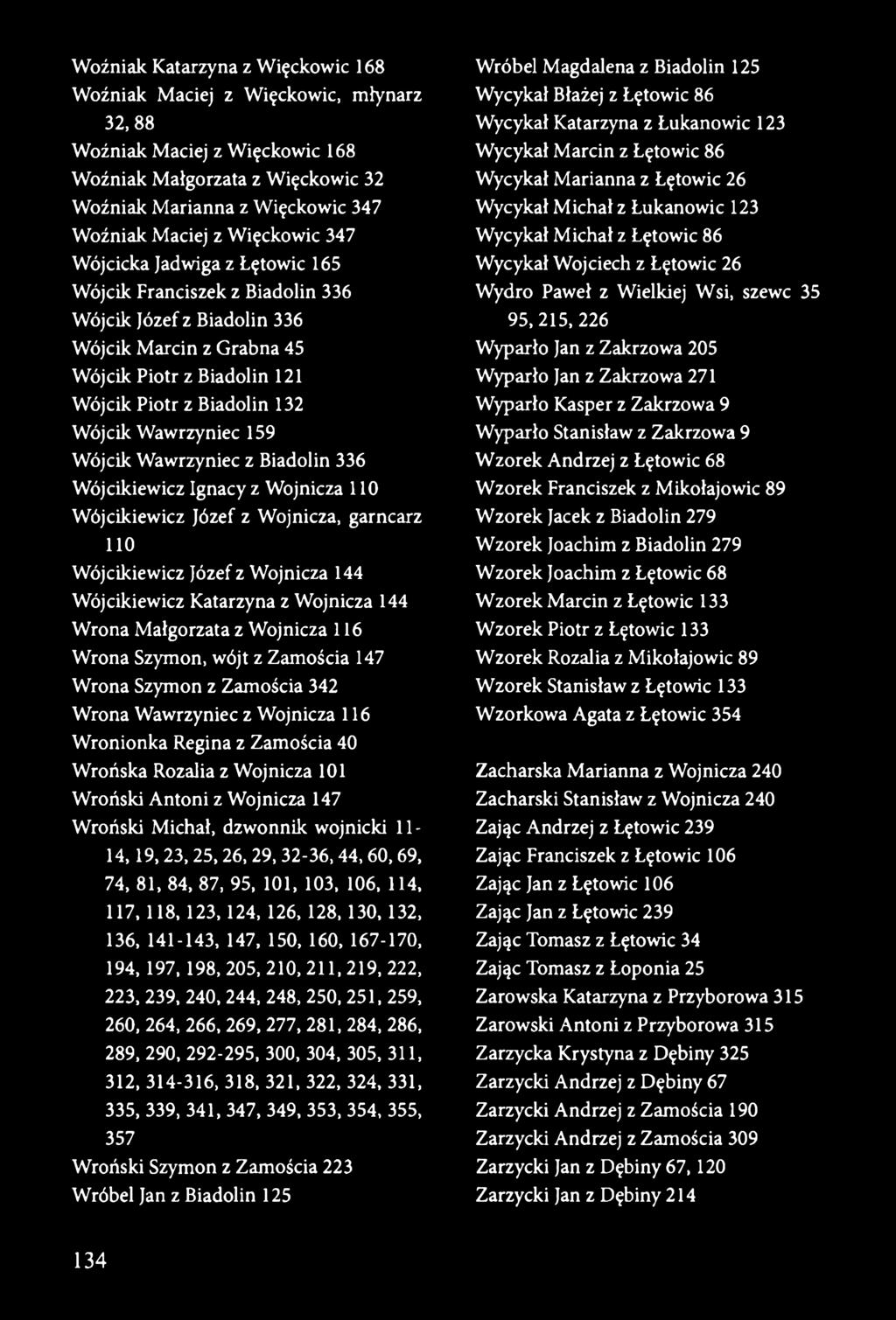 Wawrzyniec 159 Wójcik Wawrzyniec z Biadolin 336 Wójcikiewicz Ignacy z Wojnicza 110 Wójcikiewicz Józef z Wojnicza, garncarz 110 Wójcikiewicz Józef z Wojnicza 144 Wójcikiewicz Katarzyna z Wojnicza 144