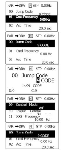 3) Przechodzenie z użyciem parametru Jump Code Parametr Jump Code pomaga w szybkim przechodzeniu do parametrów o wyższych numerach danej grupie.