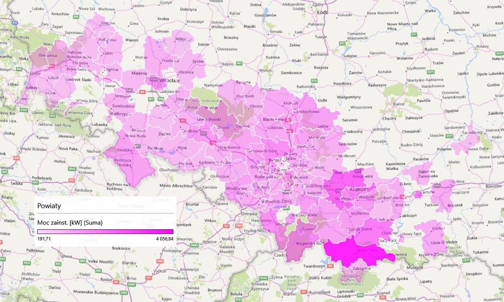 rozwój OZE na obszarze TD Ilość MW (z mikroinstalacji) w poszczególnych powiatach Powiat Moc [kw] nowotarski 4