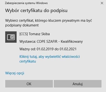 Do wyboru podpowiadają się zainstalowane certyfikaty na komputerze Zarządzanie podpisami Po podpisaniu, przez pierwszą osobę, pojawia się kolejna zakładka z danymi osób podpisami pod e-sprawozdaniem