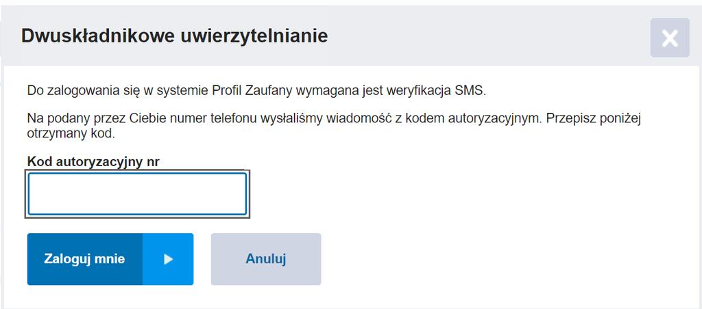 18) Po wpisaniu loginu i hasła podaj kod autoryzacyjny, który otrzymasz przez sms.