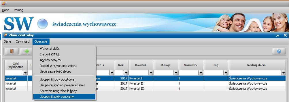 11. Udostępnienie możliwości uzupełnienia brakujących danych w wykonanych zbiorach centralnych dotyczących Świadczeń Wychowawczych na poziomie gminy oraz Świadczeń Wychowawczych i Rodzinnych na