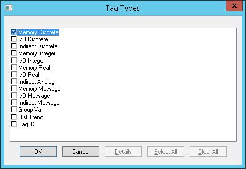 W oknie Tag Types zaznacz typ Memory Discrete, a więc zmienna będzie przechowywała wartości Discrete,
