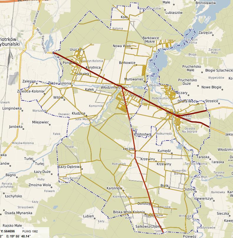 4. Charakterystyka gminy Sulejów Rysunek 1. Mapa gminy Sulejów Gmina miejsko-wiejska Sulejów położona jest w południowo-wschodniej części województwa łódzkiego, w powiecie piotrkowskim.