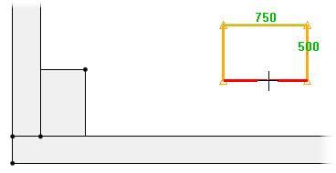 Umieść wymiar 1000mm pomiędzy prostokątem o szerokości 2000mm a prawą stroną kolumny. Dodaj więzy współliniowości, by uzyskać poniższy wynik.
