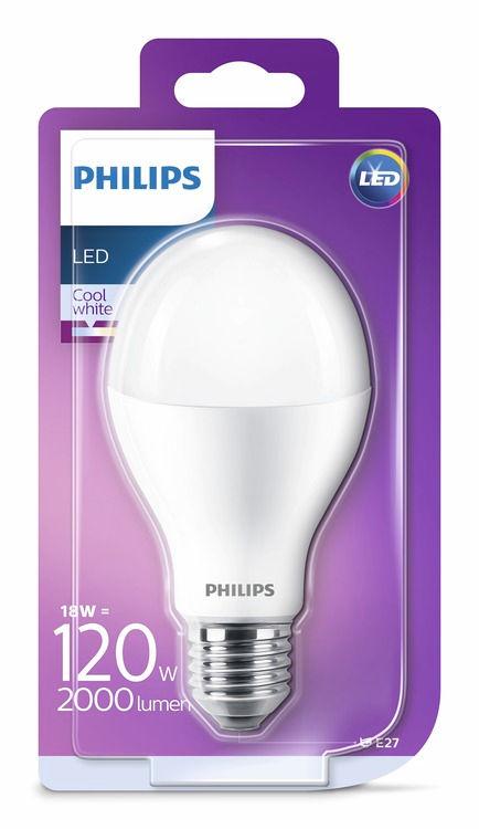 PHILIPS LED Żarówka E27 barwa chłodno-biała Bez możliwości przyciemniania Wysokiej jakości jasne światło LED Źródła światła LED firmy Philips zapewniają chłodne białe