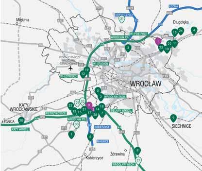 POLAND INDUSTRIAL DESTINATIONS WROCŁAW MAPA LOKALIZACJI WYBRANE PRZEMYSŁOWE I LOGISTYCZNE PARKI Wybrane istniejące parki 1. 7R Park Wrocław 2. City Logistics Wrocław I 3.