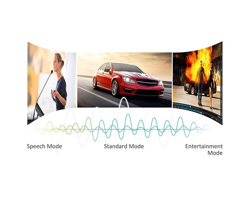 Tryb SonicMode wykorzystuje wbudowany w urządzeniu chip DSP do optymalizacji dźwięku dla trzech zdefiniowanych scenariuszy użycia projektora: Tryb Standardowy: stworzony, aby uzyskać jak najlepszy