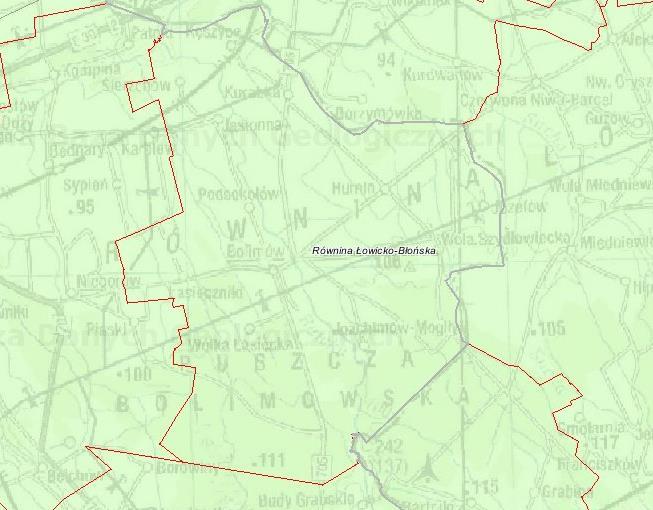 Rysunek 5. Położenie Gminy Bolimów na tle regionów fizyczo - geograficznych Gmina Bolimów Źródło: Państwowy Instytut Geologiczny, Centralna Baza Danych Geologicznych, http://web3.pgi.gov.