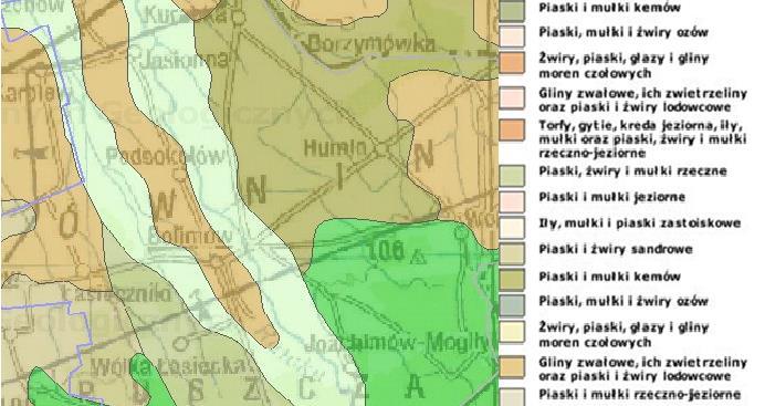 Rysunek 6. Położenie geologiczne Gminy Bolimów Źródło: Państwowy Instytut Geologiczny, Centralna Baza Danych Geologicznych, http://web3.