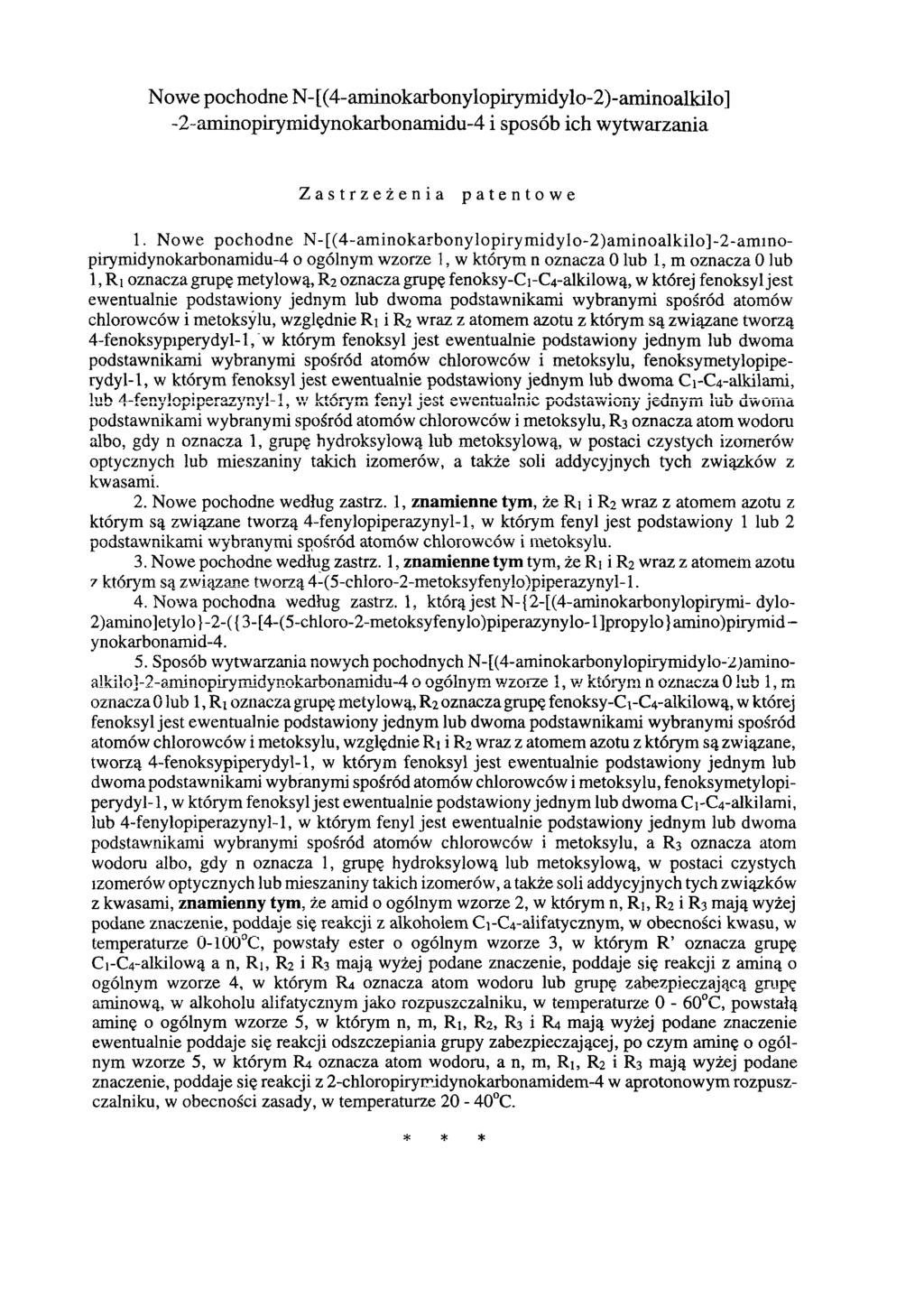 Nowe pochodne N-[(4-aimnokarbonylopirymidylo-2)-aminoalkilo] -2-aminopirymidynokarbonamidu-4 i sposób ich wytwarzania Zastrzeżenia patentowe 1.