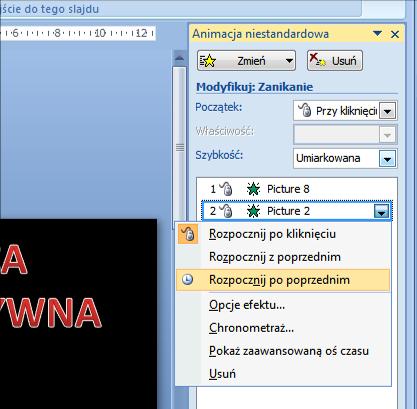 URUCHOMIENIE uruchom prezentację klawisz F5 lub Pokaz slajdów Od początku Na początku widać tylko napis tytułowy miniatury pojawiają się na ekranie, gdy