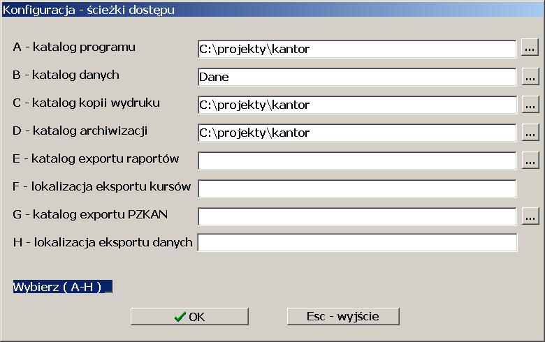 13.2. Ścieżki dostępu W opcji tej podaje się, gdzie na dysku znajdują się pliki programu danych itp.