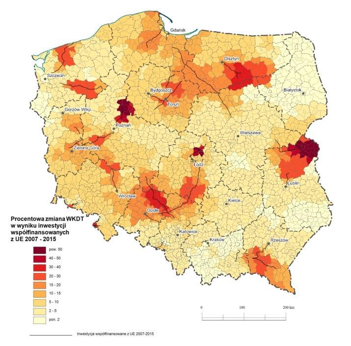 2007-2013 2014-2020 Udział inwestycji współfinansowanych ze środków europejskich 2014-2020 w poprawie dostępności