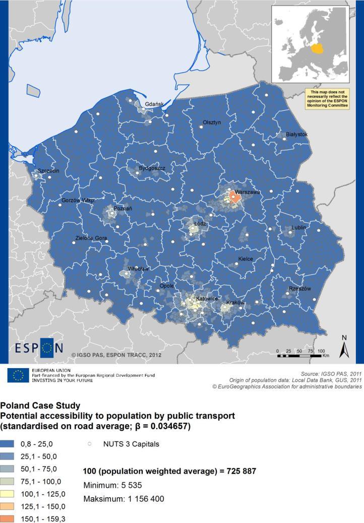 Projekt TRACC (ESPON) - pierwsza próba obliczenia dostępności w Polsce