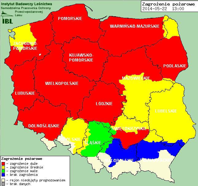 Zagrożenie pożarowe lasów Ostrzeżenie hydrologiczne i meteorologiczne Nie