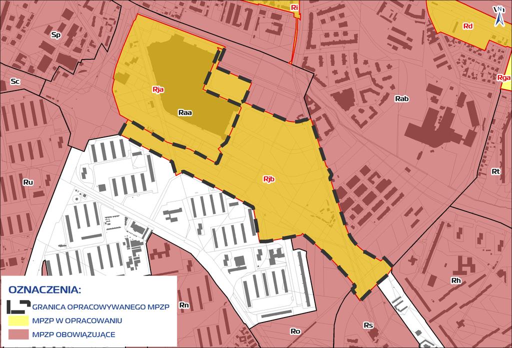 Granica mpzp na tle obowiązujących i opracowywanych mpzp Raa - mpzp Rataje Łacina część